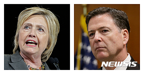 【워싱턴=AP/뉴시스】제임스 코미 미 연방수사국(FBI) 국장이 5일(현지시간) 민주당의 사실상 대선후보인 힐러리 클린턴이 국무장관 시절 개인 이메일을 사용한 데 대해 고의적인 법위반은 없는 것으로 파악됐다고 5일(현지시간) 밝혔다. 2016.07.06 