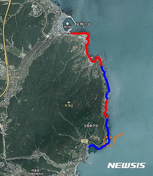 【울산=뉴시스】구미현 기자 = 울산 북구 강동 해안길을 따라 걸을 수 있는 강동누리길 조성사업을 8월부터 시작한다고 9일 밝혔다. 강동누리길 조성사업 지도. 2016.07.09. (사진=울산시 북구 제공) photo@newsis.com