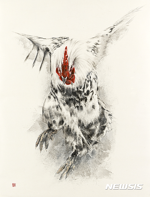 【서울=뉴시스】이상원 대자연_닭_03 한지위에 먹과 유화물감