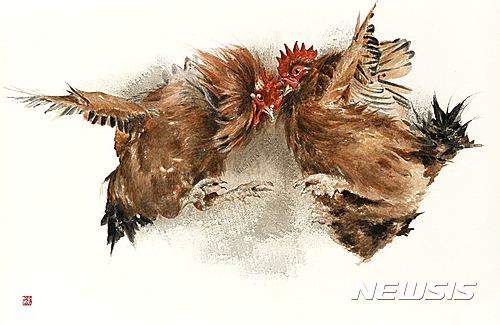 【서울=뉴시스】이상원 대자연_닭,한지위에 먹과 유화물감