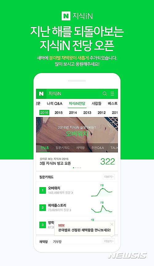 【서울=뉴시스】네이버는 지식 공유 플랫폼 '지식iN'의 지난 한 해를 추억하고 기념할 수 있는 '2016 지식iN 전당'을 오픈했다고 13일 밝혔다.(사진= 네이버 제공) photo@newsis.com
