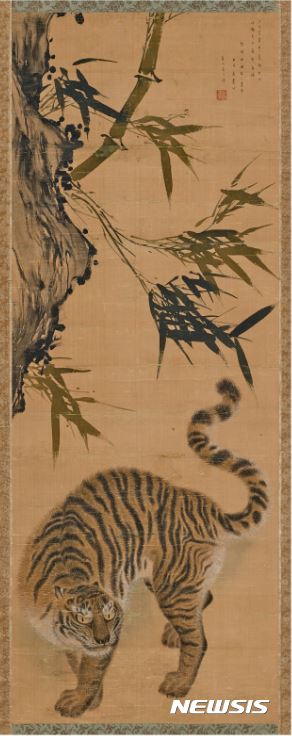 【서울=뉴시스】단원 김홍도, 죽하맹호도,1790~1800 년대 , 종이에 수묵담채, 91.3 x 34.3 cm , 개인소장   