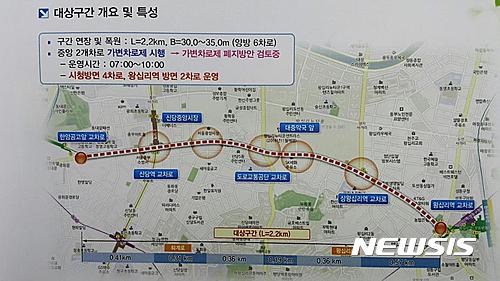 【서울=뉴시스】서울 중구 신당동과 성동구 행당동을 연결하는 왕십리로 가변차로 구간. 2017.03.06.&nbsp; (사진 = 서울시의회 최판술 의원실 제공)&nbsp; photo@newsis.com