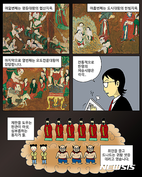 【서울=뉴시스】웹툰 ‘신과 함께’ 장면. 지장보살과 시왕을 소개한다.