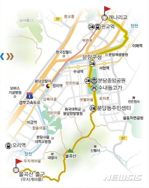 【수원=뉴시스】 경기도와 경기문화재단은 삼남길, 의주길, 영남길 등 경기옛길을 중심으로 올해 총 20차례의 걷기 행사를 연다고 2일 밝혔다. 그림은 성남에 있는 영남길 2구간 지도. 2017.04.02. (그림=경기도 제공)    photo@newsis.com