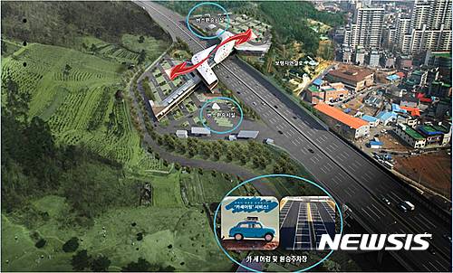 【서울=뉴시스】서울외곽고속도로 시흥 본선 상공형 휴게소 환승 시설 개념도. (사진=한국도로공사 제공)
