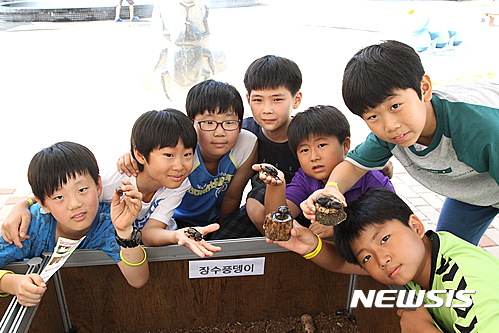 【예천=뉴시스】김진호 기자 = '2018 어린이날 예천곤충체험축제'가 내달 3일부터 7일까지 경북 예천군 효자면 곤충생태원 일원에서 열린다. 사진은 예천곤충생태원에서 어린이들이 장수풍뎅이를 만져보고 있다. 2018.04.27 (사진=뉴시스DB) photo@newsis.com