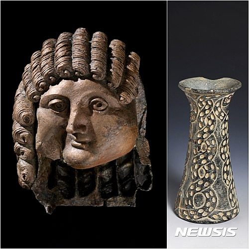 【서울=뉴시스】남자의 얼굴(기원전 1세기~기원후 1세기), 뱀 무늬가 있는 녹니석 그릇(기원전 3000년기 후반) 