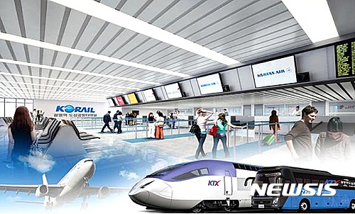 【대전=뉴시스】김양수 기자 = 인천공항~ 광명역 도심공항터미널을 오갈 공항버스 이미지(우축 하단)와 도심공항터미널 조감도.2017.07.20(사진=코레일 제공) photo@newsis.com