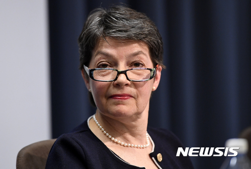 【스톡홀름=AP/뉴시스】스웨덴 공공검찰청의 마리안느 니 수석 검사장이 19일 줄이언 어산지에 대한 강간 혐의 조사를 기소 시효 만료로 종결한다고 발표하고 있다. 2017. 5. 19.&nbsp; 