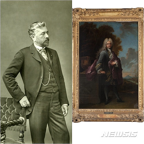 【서울=뉴시스】귀스타브 에펠의 사진(왼쪽), 스타니스라우스 발레리, 1889년. 남성 초상화, 로베르 투르니에르, 1725년께, 캔버스에 유채