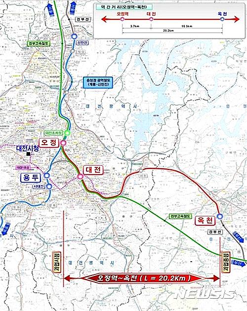 【옥천=뉴시스】충북 옥천군과 대전시를 잇는 충청권 광역철도 옥천 연장사업 노선도.(사진=뉴시스 DB) photo@newsis.com