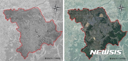 【전주=뉴시스】윤난슬 기자 = 전북 전주시가 지난 1966년부터 현재까지 촬영된 아날로그 항공사진을 한 눈에 볼 수 있도록 디지털 영상으로 제작해 시민에게 공개했다. 2017.07.24.(사진=전주시 제공) photo@newsis.com