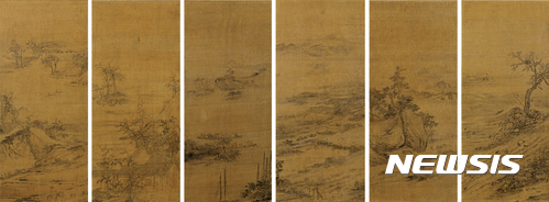 【서울=뉴시스】단원 김홍도, <풍속도(風俗圖)>, Ink and Color on silk, 38.7☓88.3cm (six-panel screens), sealed on the lower, 추정가 별도문의