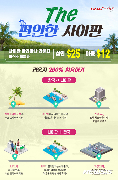 이스타항공, 사이판 노선 야간 스케줄로 변경 