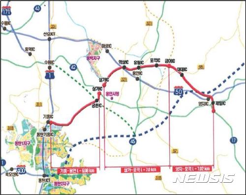 기흥~용인, 양지~포곡, 삼가~포곡 등 용인 동서를 연결하는 3개 민자도로 노선도. 2017.06.27. (사진=용인시청 제공)