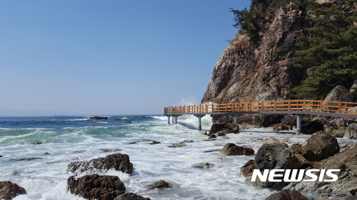 【포항=뉴시스】강진구 기자 = 경북 포항시(시장 이강덕)는 오는 7월 중 청림에서 호미곶광장까지 호미반도 해안둘레길 25㎞구간을 개통한다고 27일 밝혔다.사진은 호미반도 해안둘레길 대동배테크 전경.2017.06.27.(사진=포항시 제공) photo@newsis.com