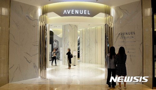 【부산=뉴시스】 부산본점은 백화점과 연결된 롯데호텔 지하 1층~지상 2층 3개 층에 걸쳐 조성한 명품 쇼핑관 '에비뉴엘'을 개관했다고 28일 밝혔다. 사진은 롯데호텔 1층 로비의 에비뉴엘 입구 모습. 2017.06.28. (사진=롯데백화점 제공)