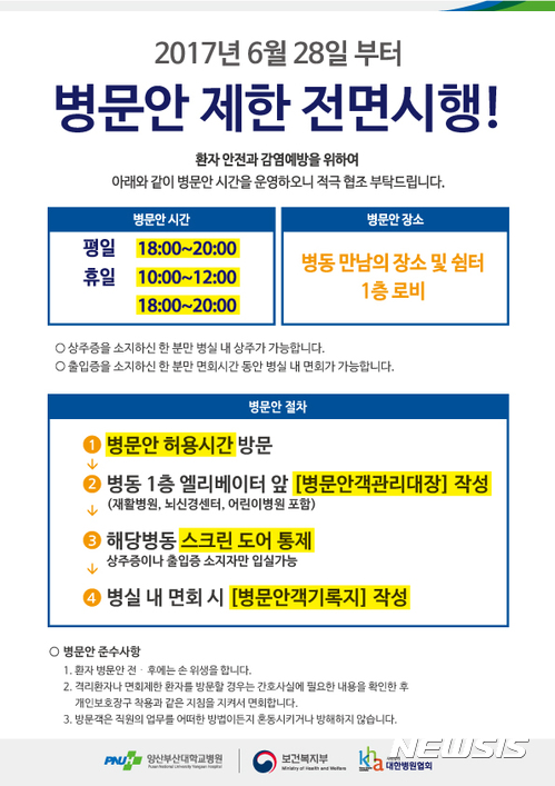 【양산=뉴시스】안지율 기자 = 경남 양산부산대병원은 28일부터 병원 감염의 위험으로부터 입원환자와 방문객을 보호하기 위한 병동 입구 '스크린도어'를 설치하고 '방문객 관리제도'를 시행한다. 2017.06.28. (사진=양산부산대병원 제공)  photo@newsis.com