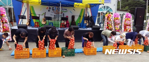 【함양=뉴시스】정경규 기자 = 경남 함양군이 지난해 처음 개최한 '제1회 양파랑 피리랑 축제'에서 관람객들이 앙파담기 체험행사를 하는 모습.2017.06.30.(사진=함양군 제공) <a href="mailto:photo@newsis.com">photo@newsis.com</a>