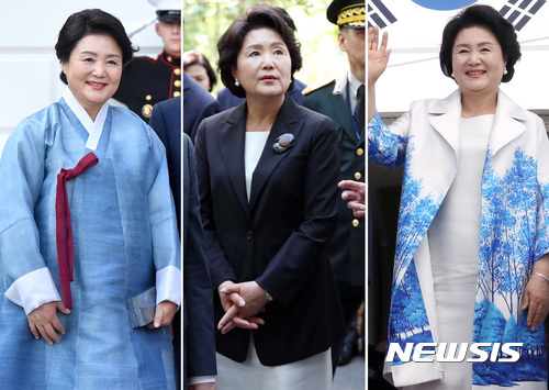 [워싱턴=뉴시스]전신 기자 = 더불어민주당이 28일 국회 본회의에서 김건희 여사 주가 조작 의혹 특검 처리에 나설 예정인 가운데 국민의힘 소속 서울시의원이 특수활동비 사용과 관련해 김정숙 여사를 고발하고 나섰다. 사진은 한미정상회담을 위해 미국을 방문중인 김정숙 여사. 김 여사는 지난 2017년 6월29일(현지시각) 미국 워싱턴 백악관에서 열린 정상간 상견례 및 만찬에 참석했다. 2017.06.30. photo1006@newsis.com