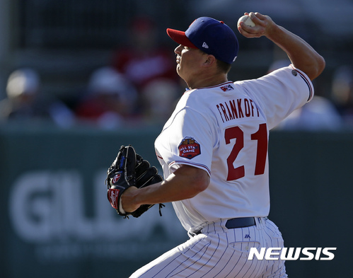 Pacific Coast League Iowa Cubs pitcher Seth Frankoff throws against the International League in the second inning of the Minor League baseball AAA All-Star Game, Wednesday, July 12, 2017 in Tacoma, Wash. (AP Photo/Ted S. Warren)