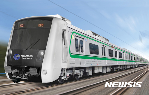 【창원=뉴시스】 홍정명 기자 = 창원국가산업단지 내 현대로템㈜은 21일 서울교통공사에서 발주한 1760억원 규모의 서울시 2호선 노후전동차 214량 교체 사업을 수주했다. 사진은 현대로템이 제작해 오는 2019년부터 2020년까지 서울교통공사에 납품하는 '서울시 2호선 전동차' 외관 이미지.2017.07.21.(사진=현대로템 제공) photo@newsis.com