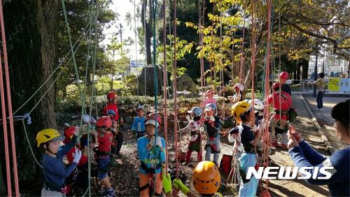 【천안=뉴시스】시민공원서 열리는 ‘트리클라이밍’ 체험 행사. 뉴시스DB.