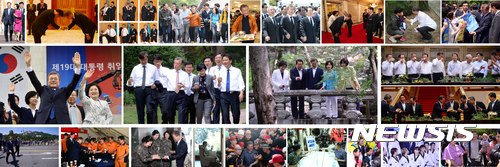 【서울=뉴시스】전진환 전신 기자 = 17일이면 문재인 대통령이 취임한지 100일을 맞는다. 문재인 대통령은 취임 이후 청와대 비서진과의 커피타임, 재계 기업인들과의 호프미팅 등 각계각층의 인물들과의 격의 없는 소통을 하며, 기존정부와의 차별화된 행보를 보이고 있다. 소통을 강조하며 지내온 100일의 문재인 대통령 행보를 사진으로 역어 봤다. 2017,08,16 photo@newsis.com