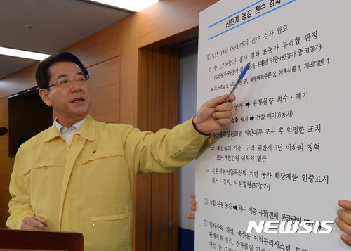 【세종=뉴시스】강종민 기자 = 김영록 농림축산식품부 장관이 18일 오후 정부세종청사에서 살충제 계란 전수조사 결과와 후속대책을 발표하고 있다. 2017.08.18.&nbsp; ppkjm@newsis.com