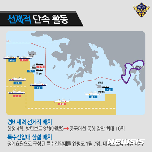 【서울=뉴시스】박성환 기자 = 해양경찰청이(청장 박경민)이 불법 중국어선 단속을 위해 1000t급 이상 대형 함정들로 구성된 '단속 전담 기동전단'을 운영한다. 2017.10.12.(사진제공 =해양경찰청) photo@newsis.com 