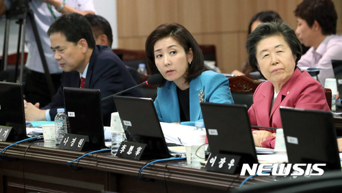 【세종=뉴시스】김선웅 기자 = 문재인 정부 출범 후 첫 국정감사가 시작된 12일 정부세종청사에서 열린 국회 교육문화체육관광위원회(교문위)의 교육부에 대한 국정감사에서 나경원 자유한국당 의원이 질의를 하고 있다. 2017.10.12. mangusta@newsis.com