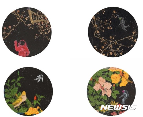 【서울=뉴시스】(위)김태헌_밤의 정원-우주인_30x32cm_종이에 혼합재료_2017(아래) 김태헌_밤의 정원-우주인_30x32cm_종이에 혼합재료_2017