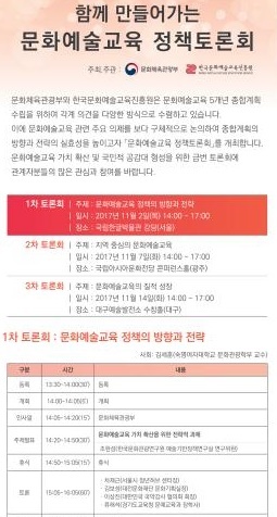 【서울=뉴시스】 '함께 만들어가는 문화예술교육 정책토론회' 포스터. 2017.10.30. (사진 = 문체부 제공) photo@newsis.com 