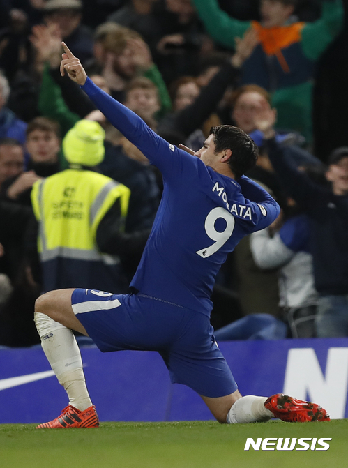 【런던=AP/뉴시스】모라타의 세레머니. 