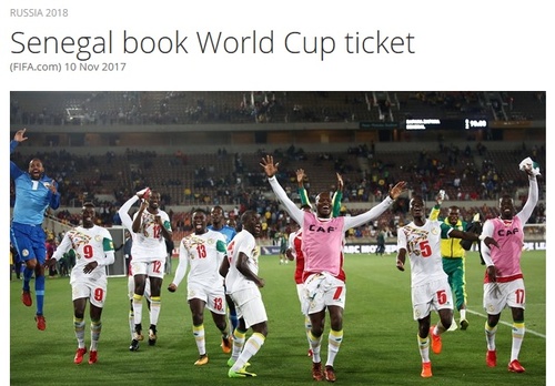【서울=뉴시스】 24번째로 2018 러시아월드컵 본선행을 확정지은 세네갈 축구대표팀. (사진=FIFA 홈페이지)