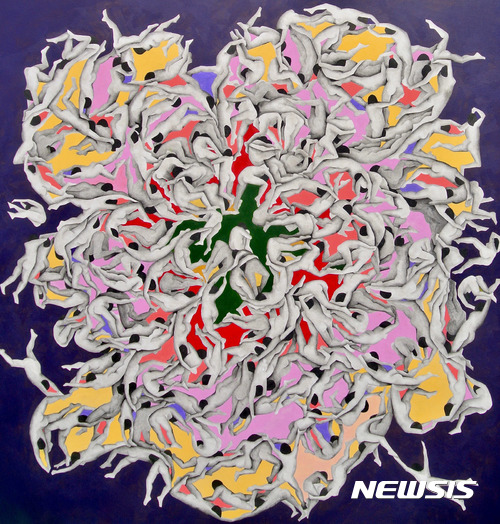 【서울=뉴시스】나지수, Flowers in Chaos, 장지 수묵 혼합, 130x130㎝