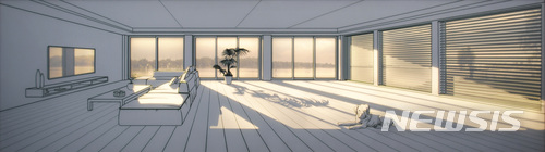 【서울=뉴시스】빛이 드는 공간, 2017, 강화유리에 샌딩, 유리전사, LED, 62x220x4cm