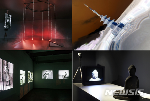 【광주=뉴시스】류형근 기자 = 광주문화재단은 30일 2017광주미디어아트페스티벌이 12월1일부터 3일까지 9개국 27개 작품 33명의 국내외 미디어아티스트들이 참여해 빛고을시민문화관 미디어아트플랫폼 공간 일대에서 펼쳐진다고 30일 밝혔다. 사진 위 왼쪽부터 문창환 작가의 '동굴', 권건회 작가의 무영(無影)', 왼쪽 아래 로지 그릴마이어(오스트리아)의 '엑자이2015(Exhy2015) 작품, 고(故) 백남준 작가의 'TV 부처' 작품. 2017.11.30. (사진=광주문화재단 제공) photo@newsis.com