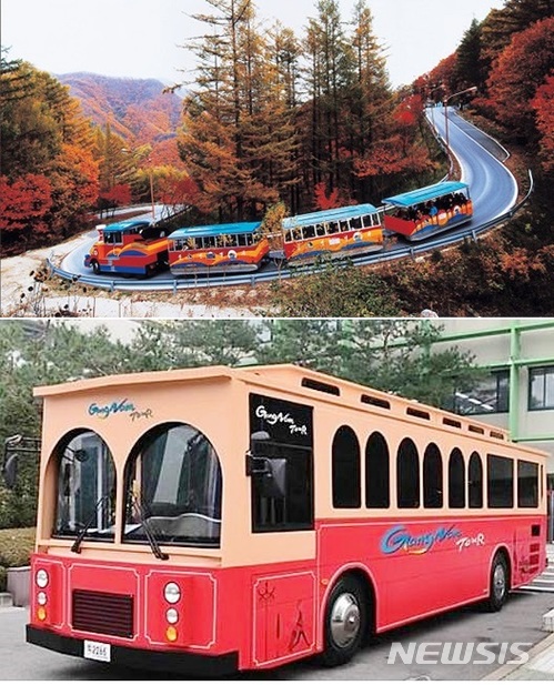 【단양=뉴시스】무궤도 열차(위)와 트롤리버스. (사진=단양군 제공) photo@newsis.com