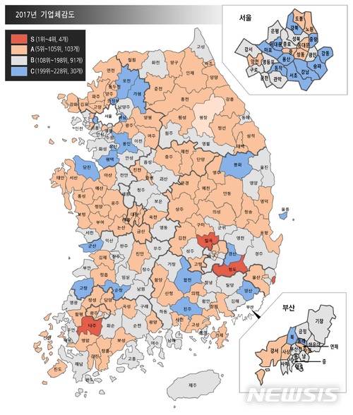 2017년 기업체감도 지도<사진= 대한상공회의소 제공>