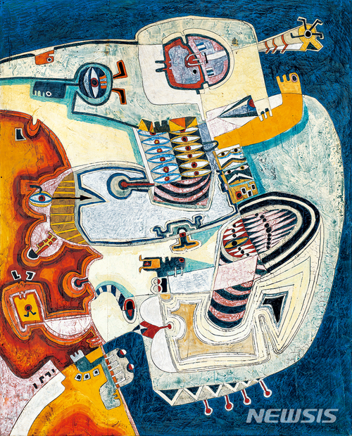 【서울=뉴시스】살을 에는 듯한 시선 (A Piercing Gaze), 1968, 판넬에 석고, 호분, 수지, 수채, 아크릴, 162 x 132 cm