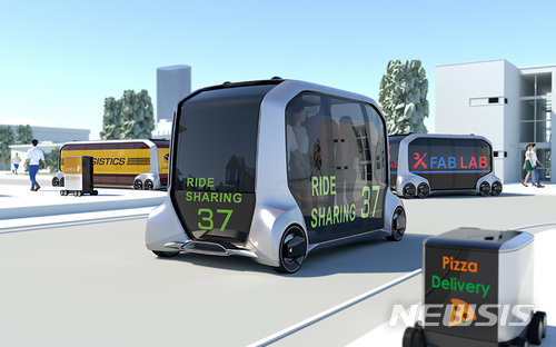 【서울=뉴시스】일본 도요타자동차의 다목적 자율주행 전기자동차(EV)'e-팔레트'(e-Palette)의 모습. (이미지출처: 도요타자동차) 2018.01.09.