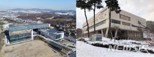 【서울=뉴시스】판교 제2테크노밸리 기업지원허브(왼쪽)와 아산 중앙도서관 전경 (제공=국토교통부)