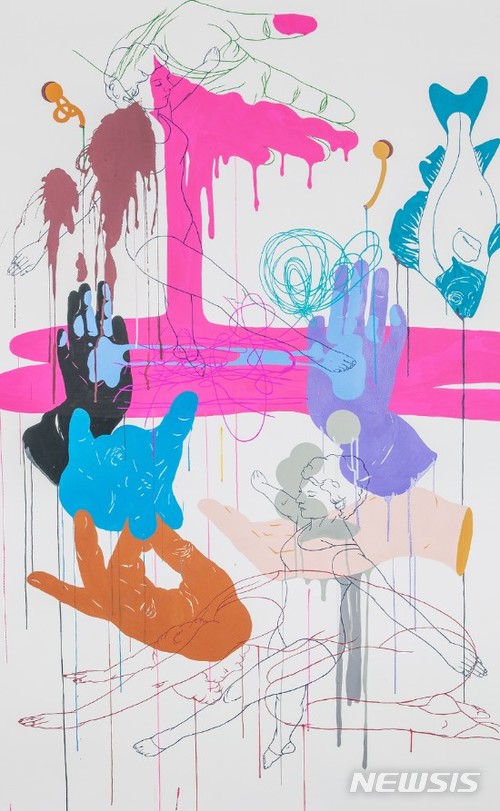 【서울=뉴시스】 지희킴, 달아나버린 밤2, 종이에 과슈, 잉크, 199x131cm, 2017.