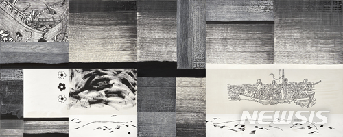 【서울=뉴시스】우정수, Calm the storm 1-2, 판넬에 먹, 200x500cm, 2017