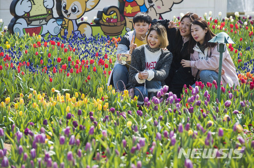 【용인=뉴시스】 이승호 기자 = 에버랜드가 국내 꽃 축제의 서막을 알리는 '튤립 축제'를 16일부터 4월29일까지 45일 동안 연다. 12일 에버랜드 곳곳에 모습을 드러낸 튤립이 봄을 알리고 있다.2018.03.12.(사진 = 에버랜드 제공)  photo@newsis.com