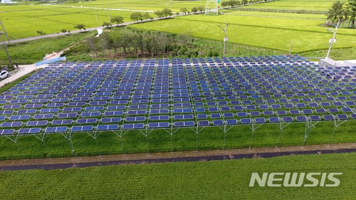 【사천=뉴시스】김윤관 기자 = 한국남동발전은 지난해 경남 고성군 하이면 덕호리 일대 6600여㎡의 부지에 100kW급 영농형 태양광 설비를 설치했다. 2018.03.21. (사진=한국남동발전 제공) kyk@newsis.com