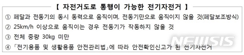 【서울=뉴시스】자전거도로 통행이 가능한 전기자전거