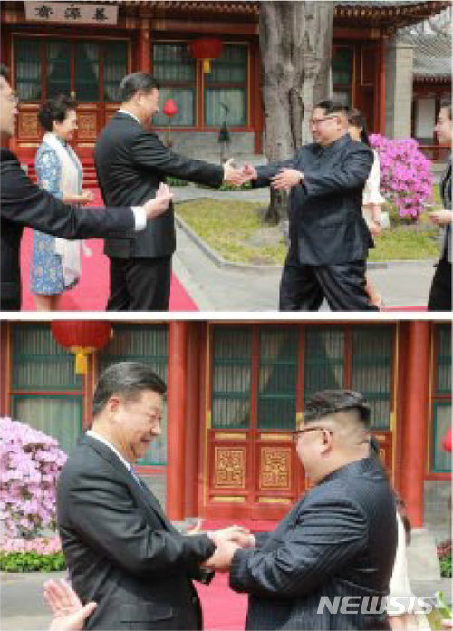 【서울=뉴시스】 북한 노동신문은 김정은 국무위원장이 지난 25일부터 28일까지 중국을 비공식 방문했다고 28일 보도했다.&nbsp; 김정은 위원장은 이번 중국 방문에 부인인 리설주와 함께 동행했으며, 시진핑 국가주석과 정상회담을 한 뒤 환영식, 연회, 오찬 등을 함께했다. 2018.03.28. (출처=노동신문)&nbsp; photo@newsis.com